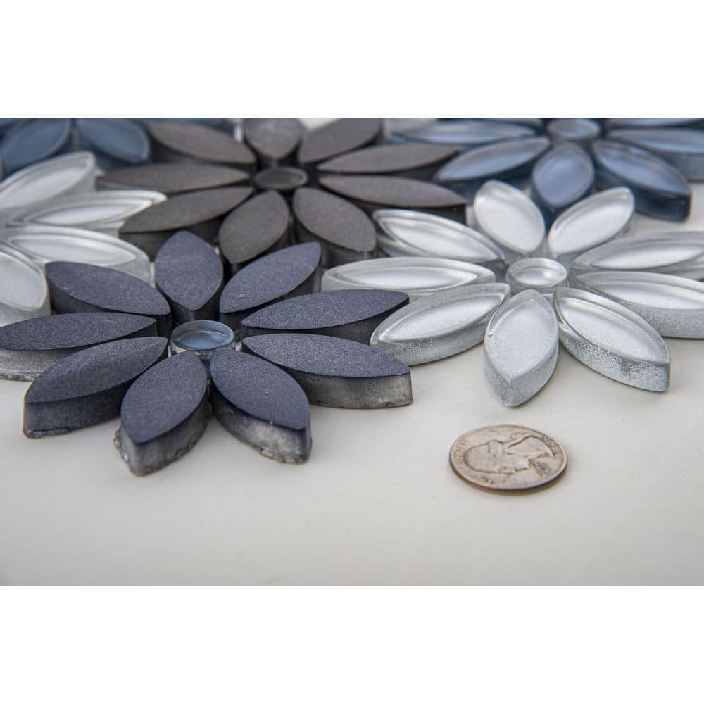Blue and Gray Floral Matte Glass Mosaic Tile