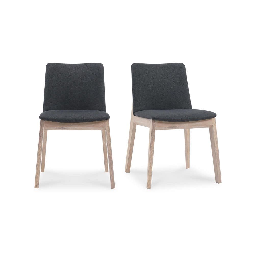 Natural Wood Dark Gray Upholstered Side Chair Set