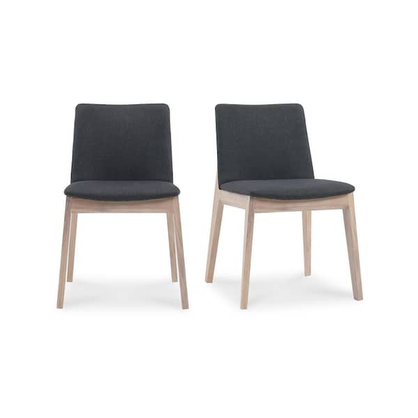 Evren Dark Grey Fabric Padded Seat Solid White Oak Dining Chair (Set of 2)