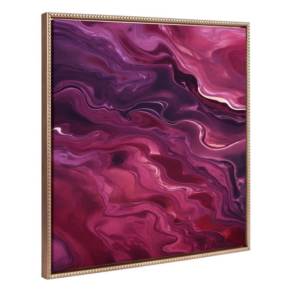 30" x 30" Gold Framed Deep Purple Abstract Canvas Art