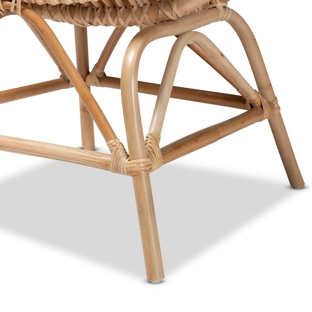 Jayden White Leather and Natural Rattan 31" Accent Chair