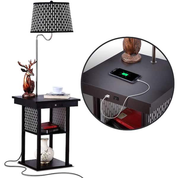 Brightech Madison 56 In Black Narrow, Usb End Table Lamp