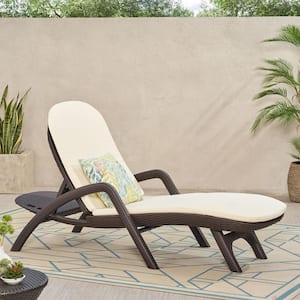 Mikael Dark Brown 1-Piece Faux Wicker Outdoor Patio Chaise Lounge with Beige Cushion