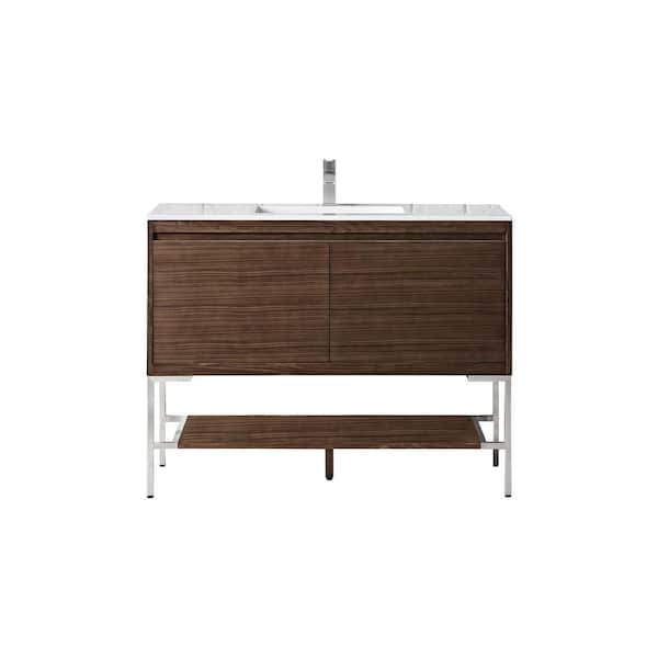 Mantova 47.3 in. W x 18.1 in. D x 36 in. H Single Bathroom Vanity Mid-Century Walnut & Glossy White Composite Stone Top