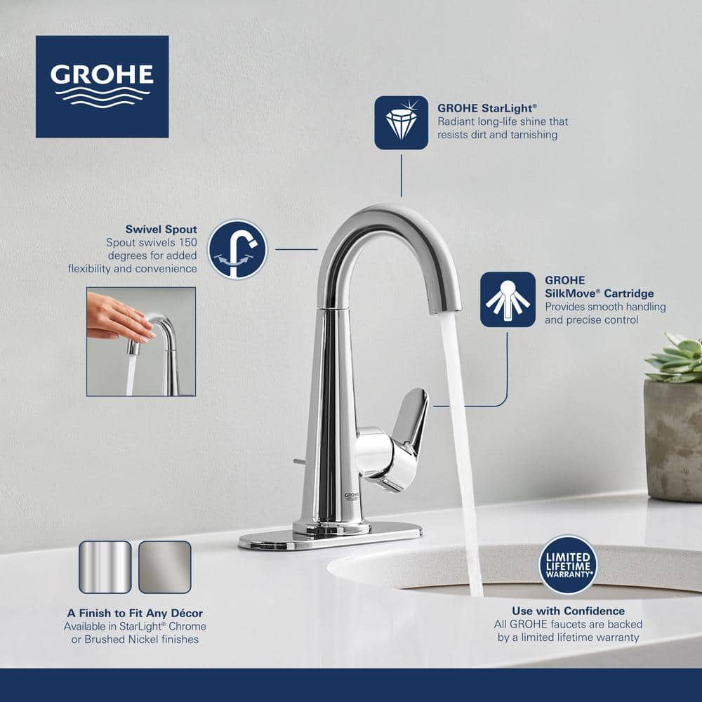 Polished Chrome Single-Handle Bathroom Faucet with High Arch Gooseneck Spout