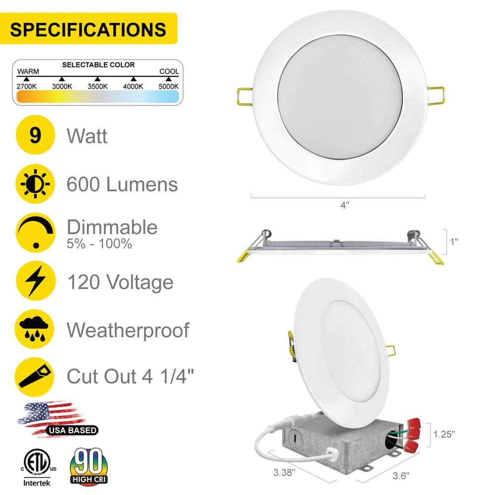White Aluminum 4'' LED Recessed Lighting Kit, 6-Pack