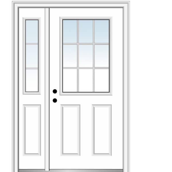 MMI DOOR 53 in. x 81.75 in. Internal Grilles Right Hand 1/2 Lite 2-panel Classic Primed Steel Prehung Front Door with Sidelite