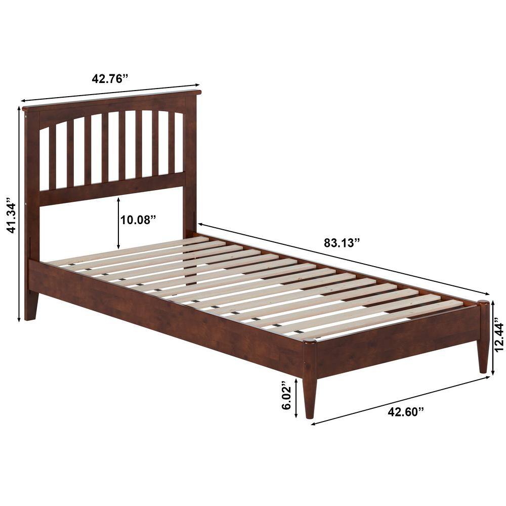 Becket Twin XL Walnut Wood Low Profile Platform Bed with Headboard