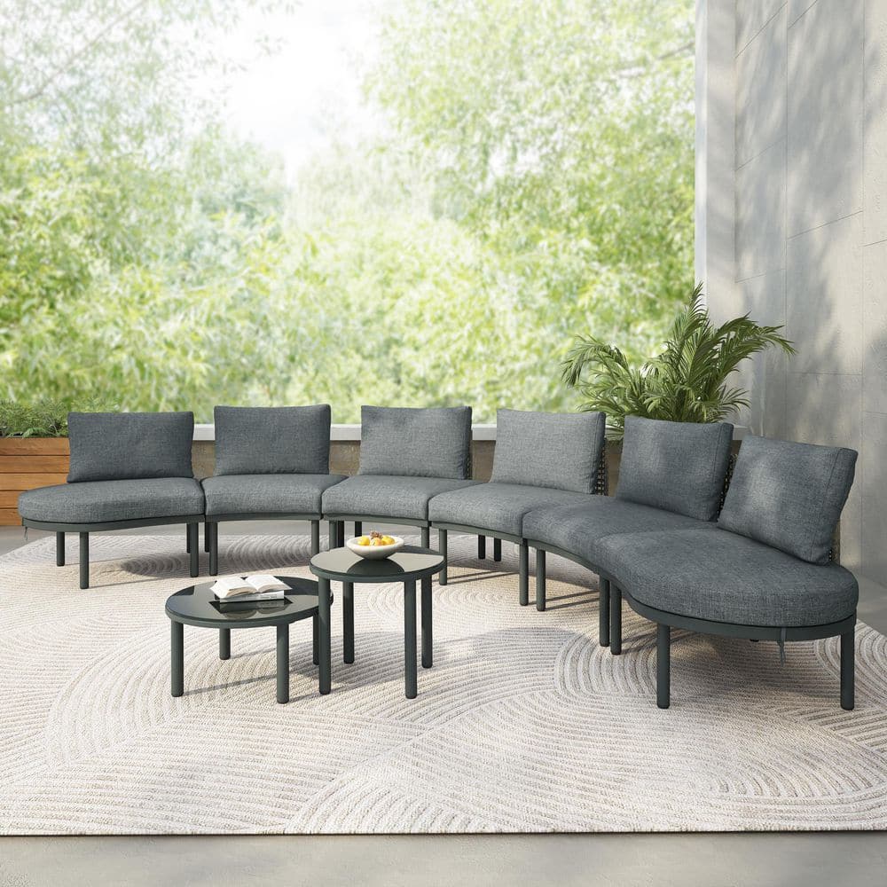 8-Piece PE Wicker Outdoor Sectional Set and 2-High-Low Coffee Tables with G