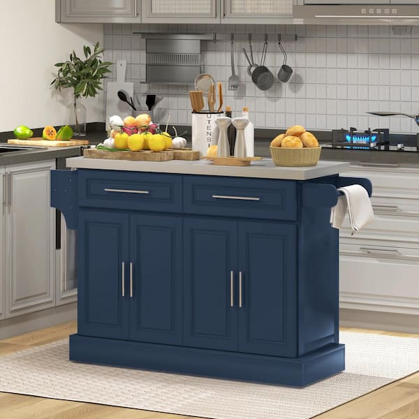 ◆あご当てCozina型 HillClamp BoxWood 4/4 HOMCOM Dark Blue Metal Top 57 in. Kitchen Island with