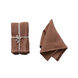 18 in. x 0.1 in. Terra-Cotta Browns/Tans Waffle Checkered Linen and Cotton Napkins (Set of 4)
