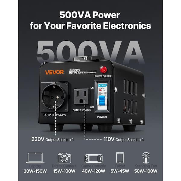 VEVOR Voltage Converter Transformer 500VA Heavy Duty Step Up/Down