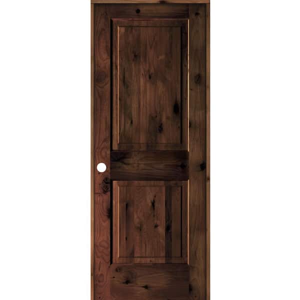 Krosswood Doors 30 in. x 80 in. Rustic Knotty Alder 2-Panel Right Hand Red Mahogany Stain Wood Single Prehung Interior Door