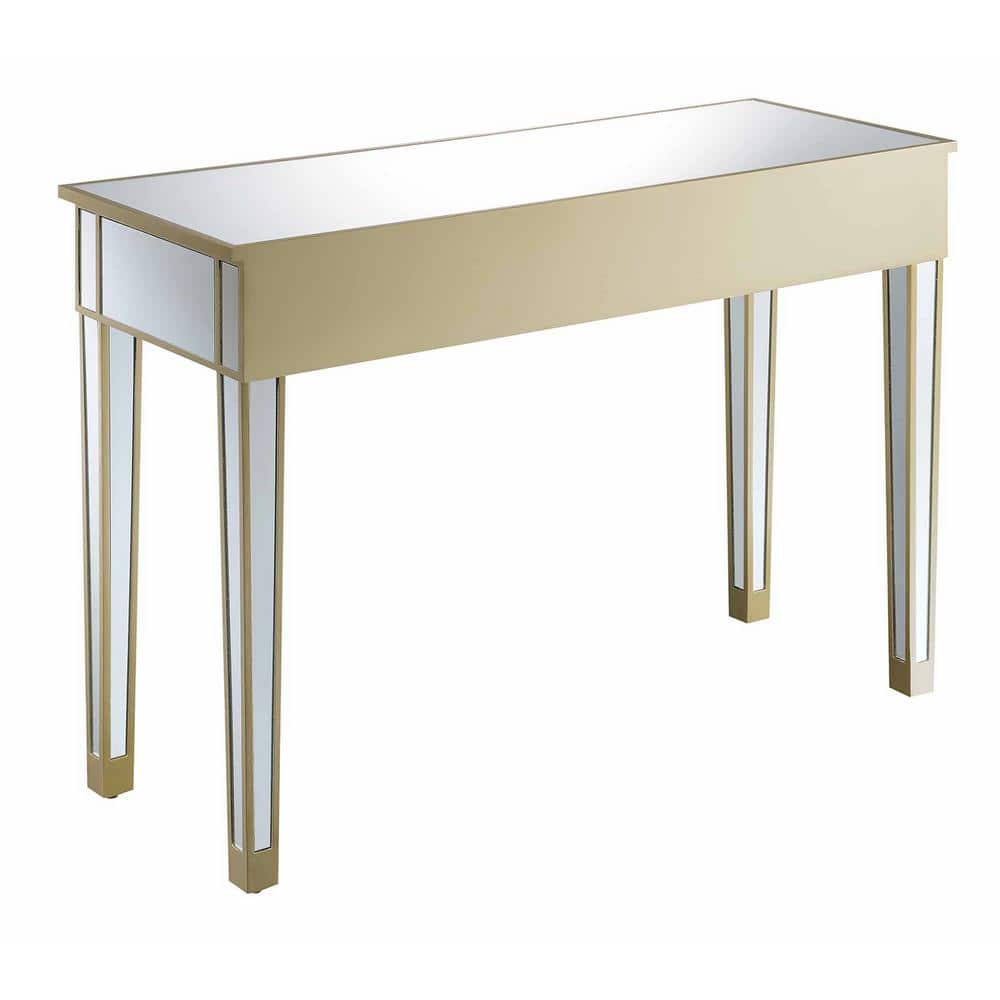 Chic Champagne Mirrored 2-Drawer Console Desk with Crystal Knobs