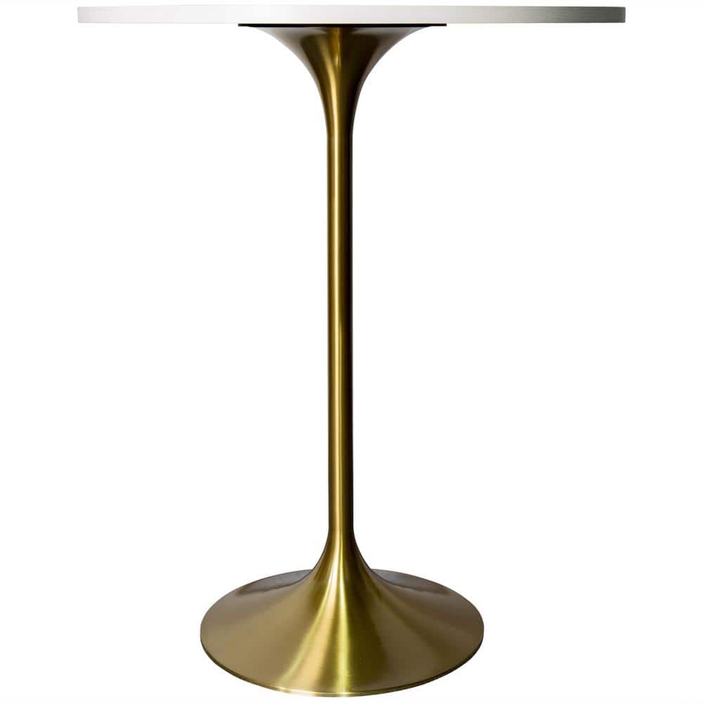 Light Natural Wood Round Bar Height Table with Gold Pedestal Base