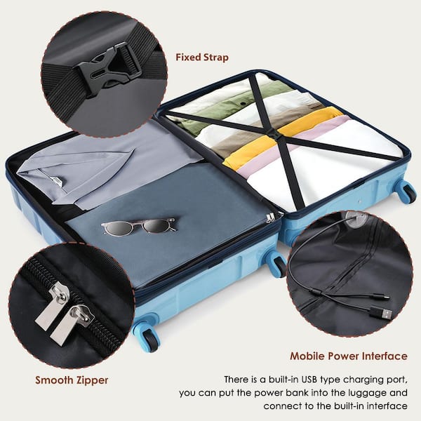 Merax 3-Piece Gradient Blue 20 in. 24 in. 28 in. ABS and PC