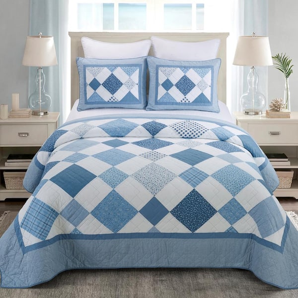 Details about / Donna Sharp Sea Breeze Star Quilt **QUEEN** 3-PC Set Floral Country Cottage Teal