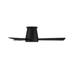 44 in. Matte Black with 3000K LED Hug Indoor and Outdoor 3-Blade Smart Flush Mount Ceiling Fan Light Kit and Remote