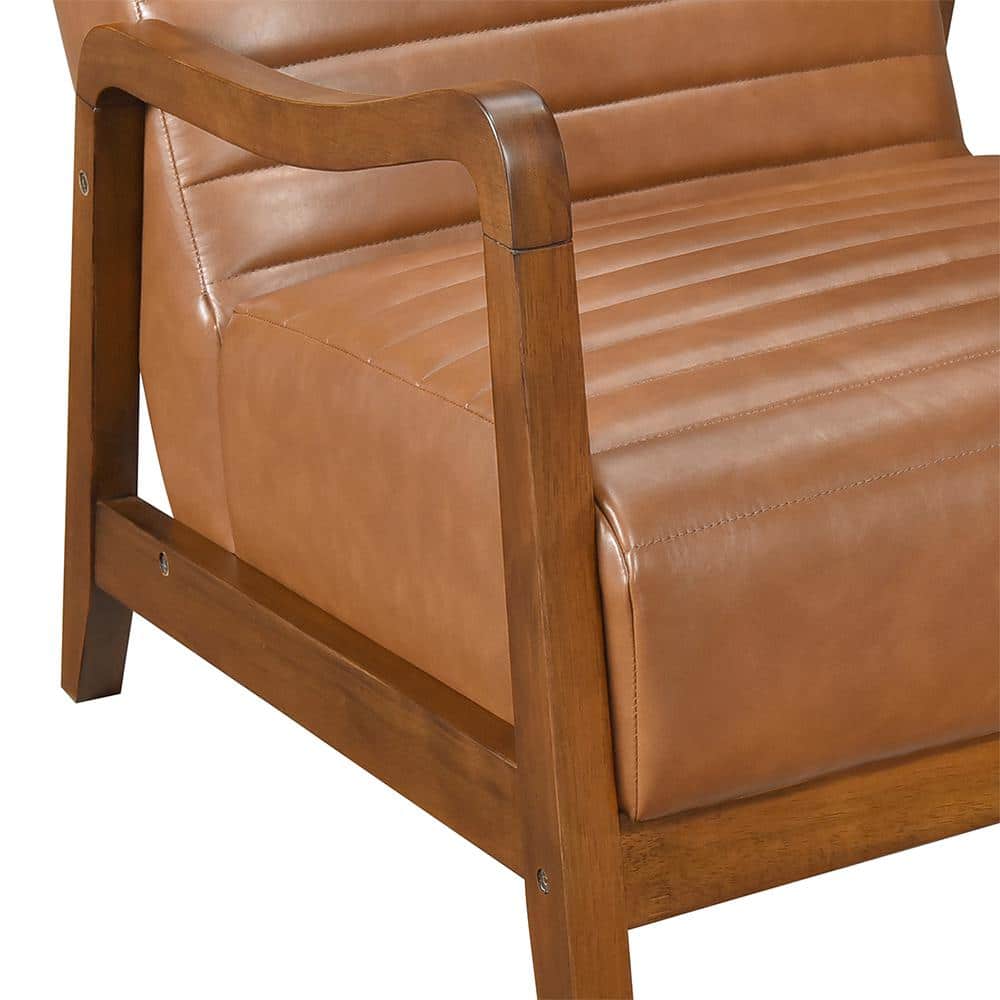 Matt Brown Faux Leather and Wood Accent Chair