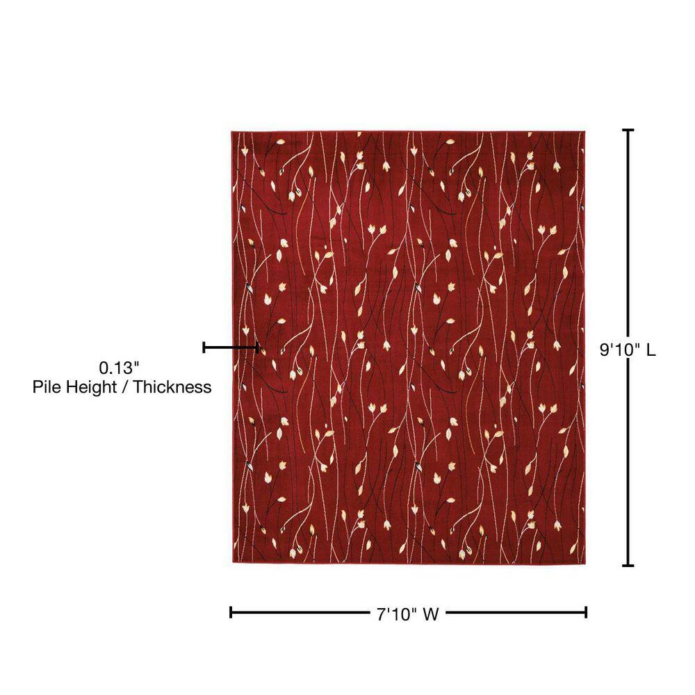 Floral Radiance Red and Grey 8' x 10' Synthetic Area Rug