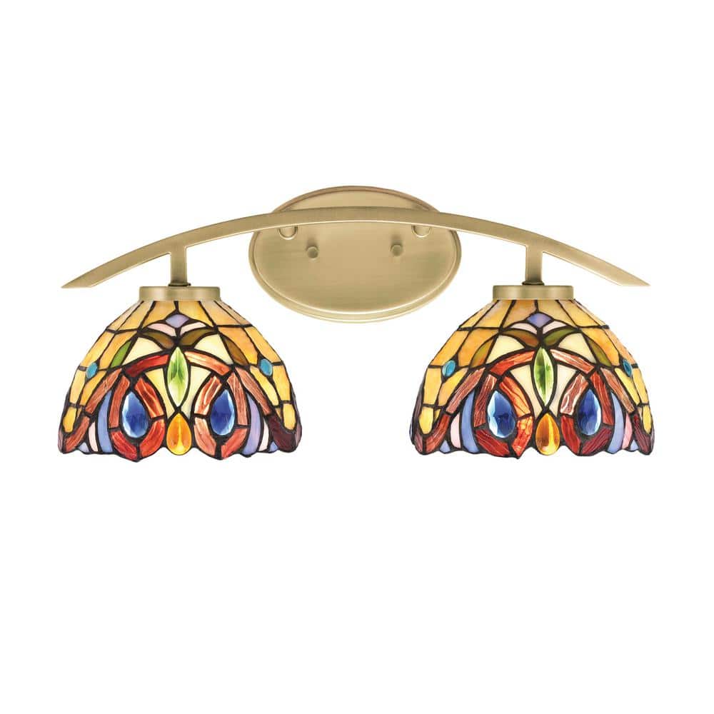 Siena 18.25 in. 2-Light Vanity Light New Age Brass with 7 in. Lynx Art Glas