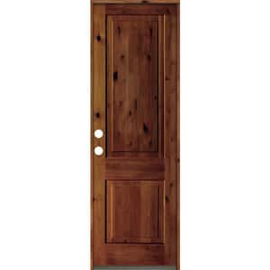 30 in. x 96 in. Rustic Knotty Alder Square Top Red Chestnut Stain Right-Hand Inswing Wood Single Prehung Front Door