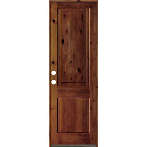 Krosswood Doors 30 in. x 96 in. Rustic Knotty Alder Square Top Red Chestnut Stain Right-Hand Inswing Wood Single Prehung Front Door