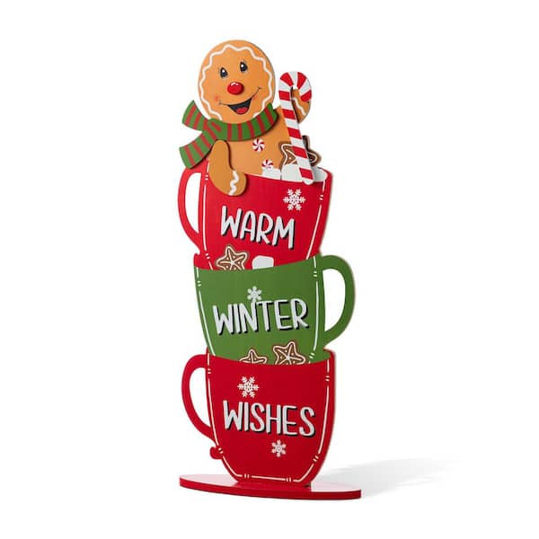 34.50 in. H Wooden Christmas Gingerbread Man on Coffee Cup Porch Decor