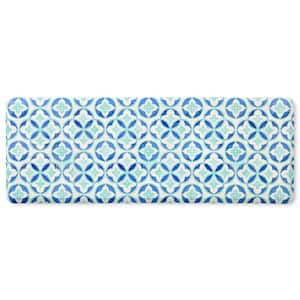 20 in. x 55 in.Blue and Aqua Mali Tiles Anti Fatigue Trellis Indoor Kitchen Mat