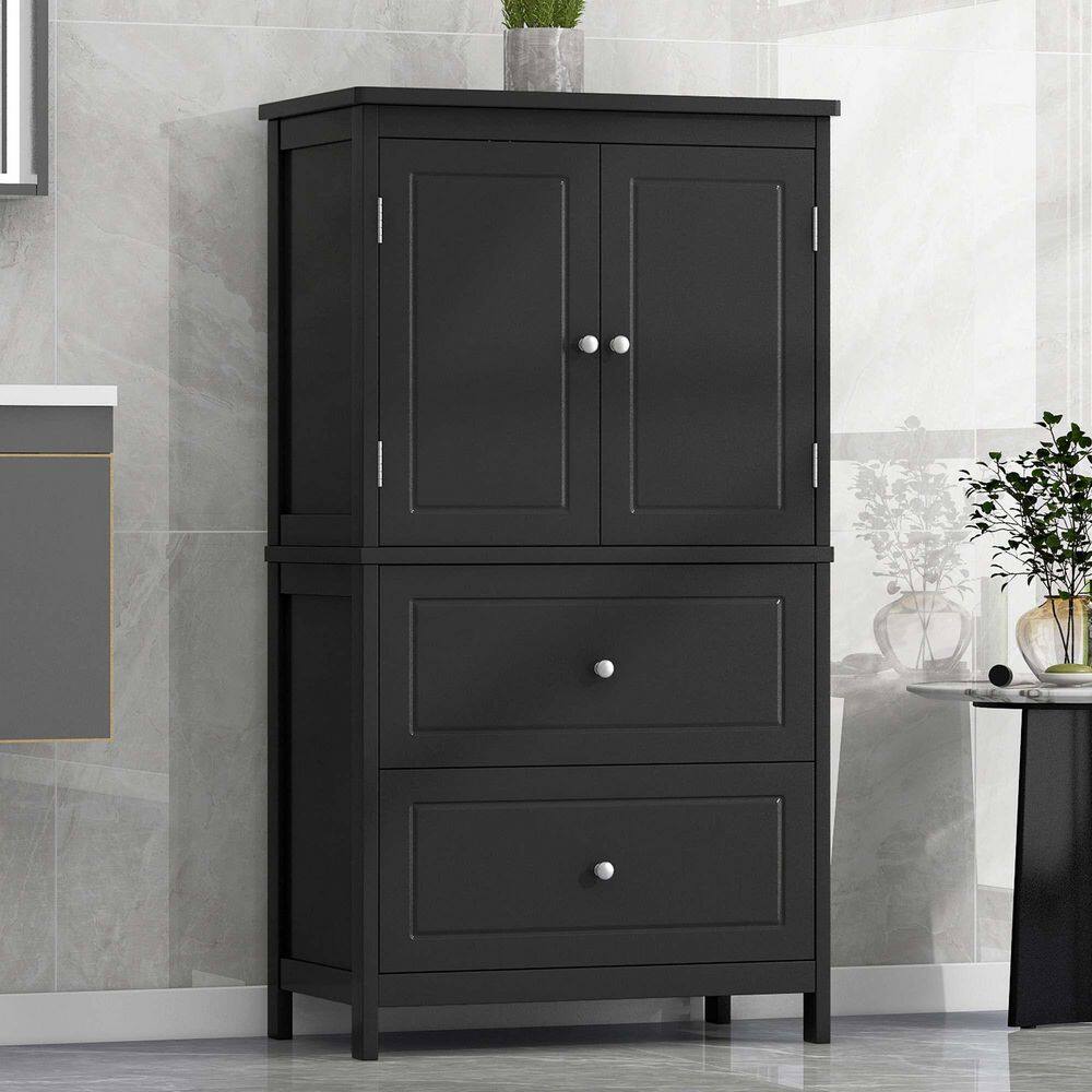 Black 43.3 in. H Accent Cabinet, Bathroom Storage Cabinet with 2-Doors and Drawers, Adjustable Shelf