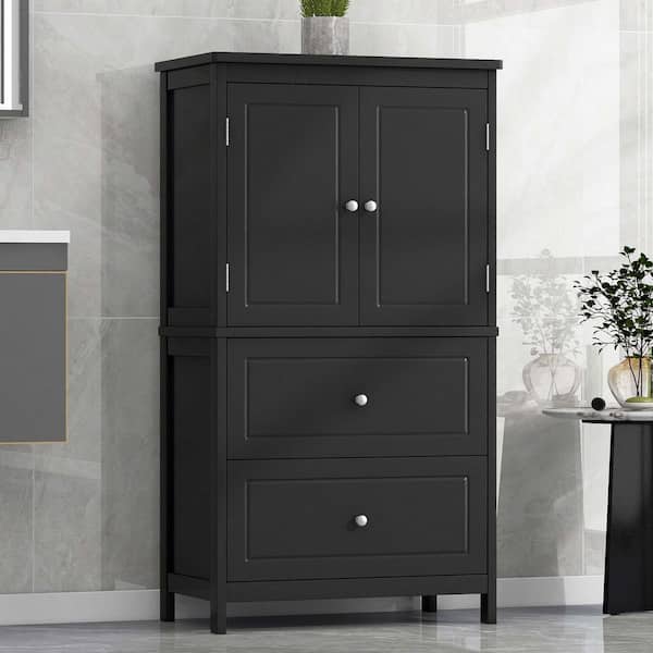 Black 43.3 in. H Accent Cabinet, Bathroom Storage Cabinet with 2-Doors and Drawers, Adjustable Shelf