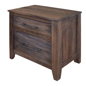 35 in. Brown and Gray 2-Drawers Wooden Nightstand