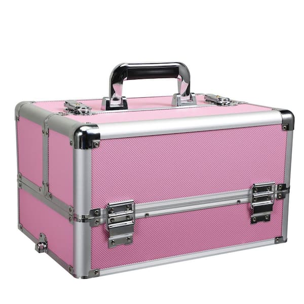 Tatayosi Pink Cosmetic Organizer Box Cosmetic/Toiletry Bag, with Rolling Wheels, Locks, and Adjustable Dividers J-H-W10411Y0216 - The Home Depot