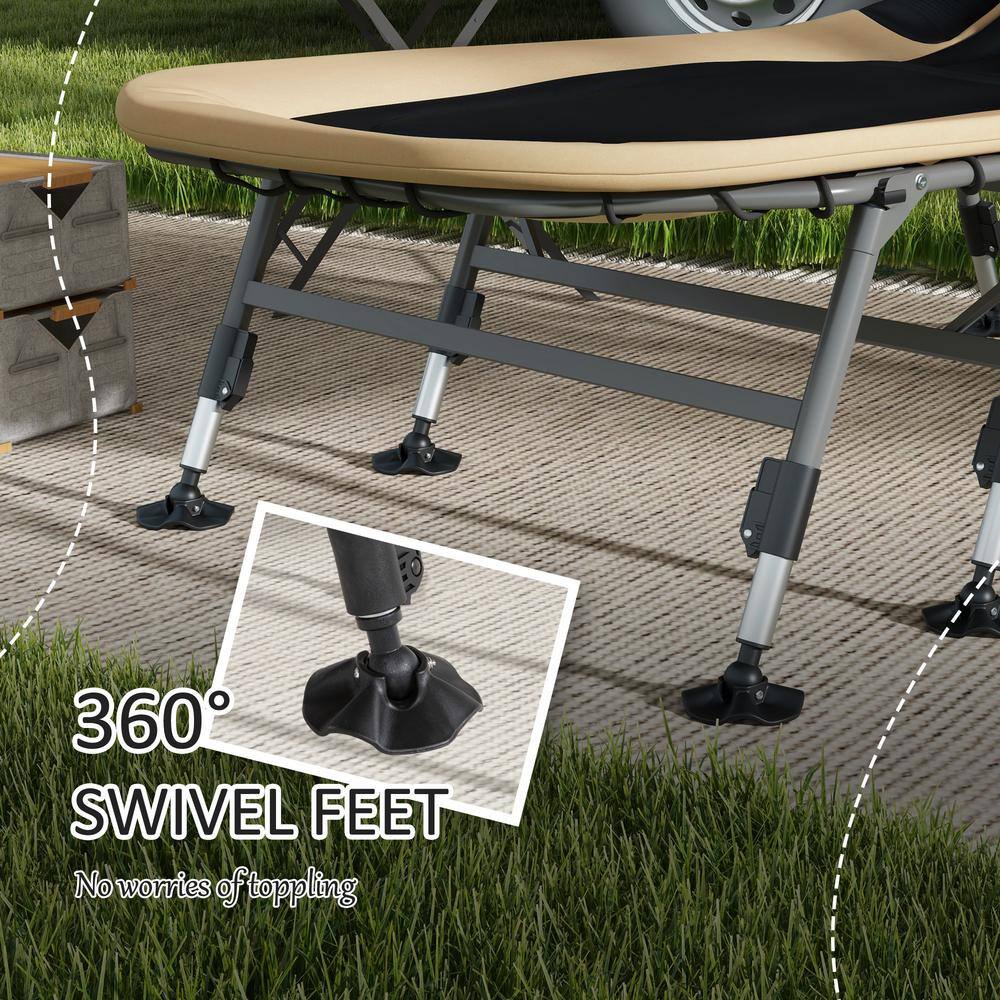 Cream White Folding Camping Cot with Adjustable Backrest and Cushion