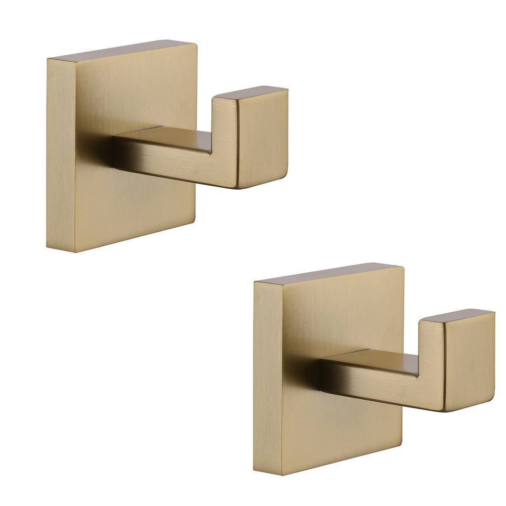 Square Stainless Steel Bath Hardware Accessory Wall Mount J-Hook Robe/Towel Hook in Gold (2-Pack) price history on PriceWatchPro