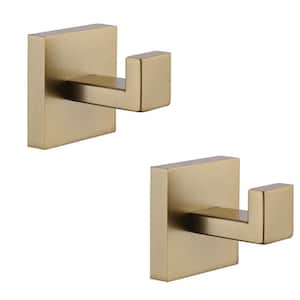 Stainless Steel Square Wall Mounted J-Hook Robe/Towel Hook in Gold (2-Pack)