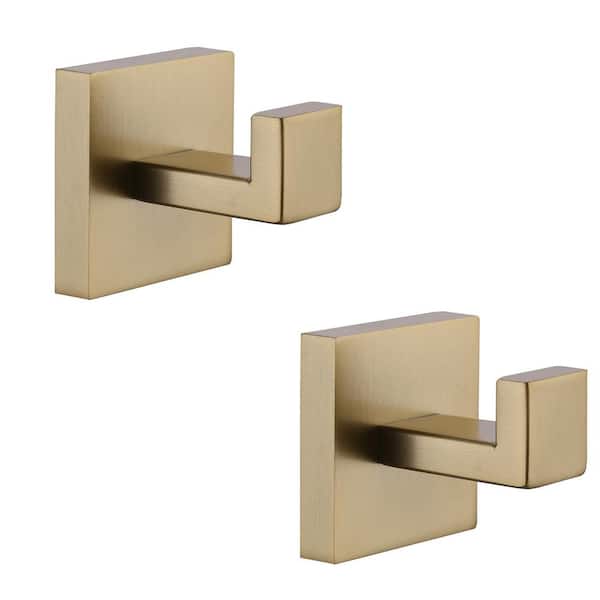 IVIGA Square Stainless Steel Bath Hardware Accessory Wall Mount J-Hook Robe/Towel Hook in Gold (2-Pack)
