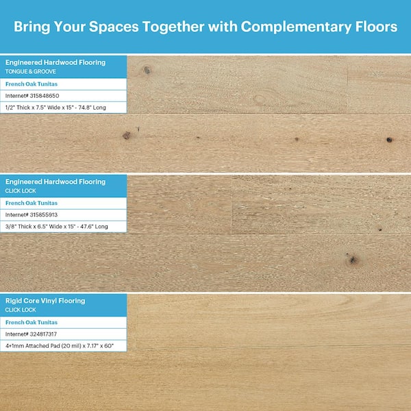 Malibu Wide Plank Tunitas French Oak 3/8 in. T x 6.5 in. W Click Lock Wirebrushed Engineered Hardwood Flooring (23.6 sq. ft./case) CXS