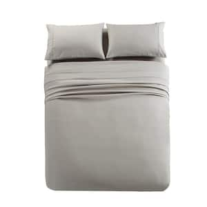 4 Piece Gray Microfiber King Bed Sheet Set