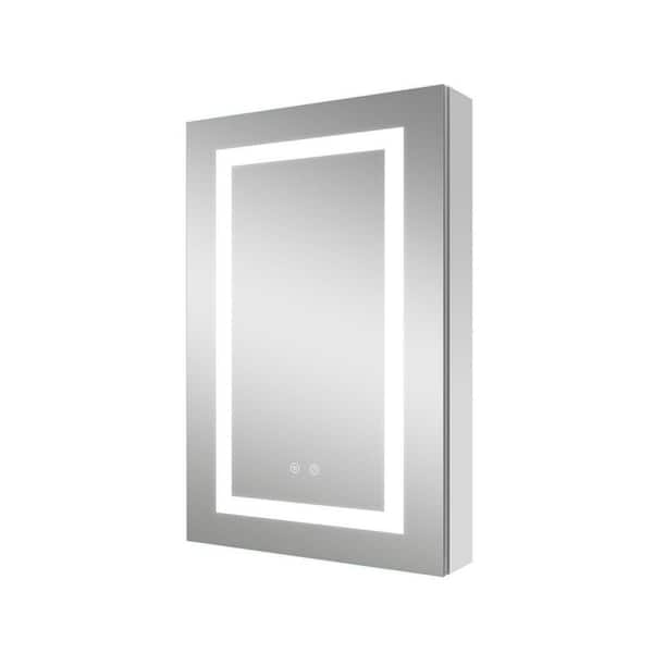 20 in. W x 30 in. H Rectangular Aluminum LED Fog Free Medicine Cabinet with Mirror with Outlet, Left Open