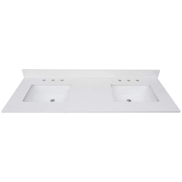 Avanity 61 in. W x 22 in. D Quartz Vanity Top in Lotte Radianz Everest White with White Rectangular Double Sink