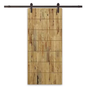 24 in. x 80 in. Weather Oak Stained Pine Wood Modern Interior Sliding Barn Door with Hardware Kit