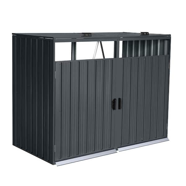 Metal Outdoor Bin Shed Garbage Bin Shed Stores 2 Trash Cans--BLACK (13.75 sq. ft. )