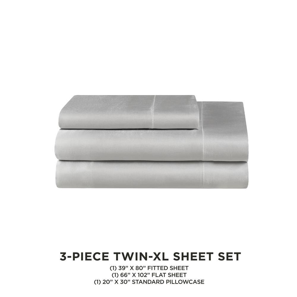 Twin XL Smoke Gray Satin Deep Pocket Sheet Set