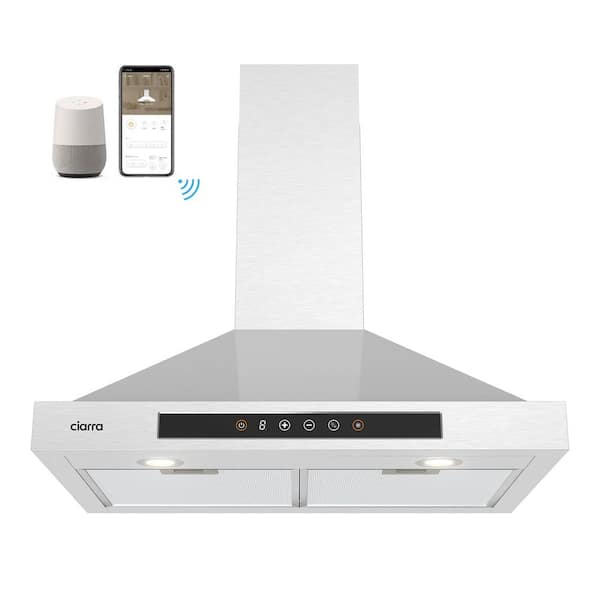 JEREMY CASS 30 in. Convertible Wall Mounted Range Hood in Stainless Steel 2 Level LED Lighting, 3-Speed Fan and Voice Control