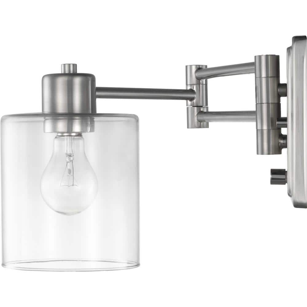 Milner Brushed Nickel Swing Arm Wall Light with Clear Glass Shade