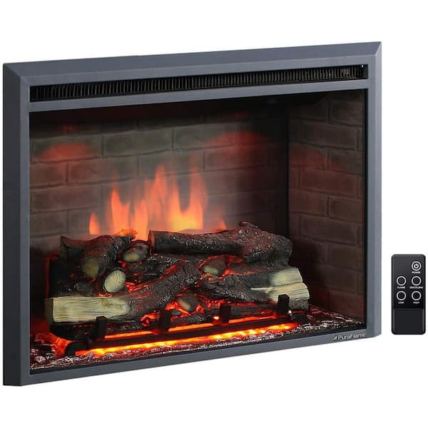 PuraFlame 30 in. W Electric Fireplace Insert with Fire Crackling Sound, 750/1500W, Black