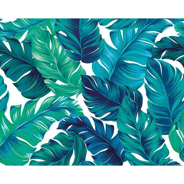 OhPopsi Turquoise and Green Tropical Leaves Wall Mural