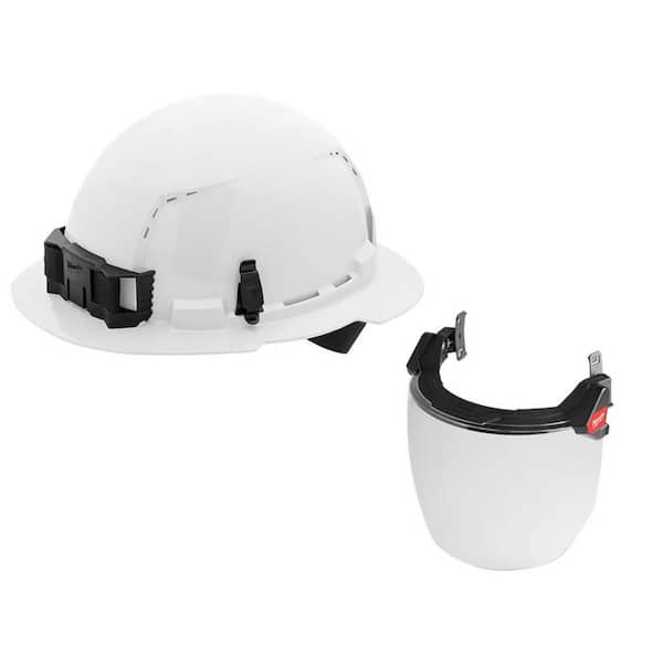 Milwaukee BOLT White Type 1 Class C Full Brim Vented Hard Hat with 4-Point Ratcheting Suspension with BOLT Clear Full Facesheild