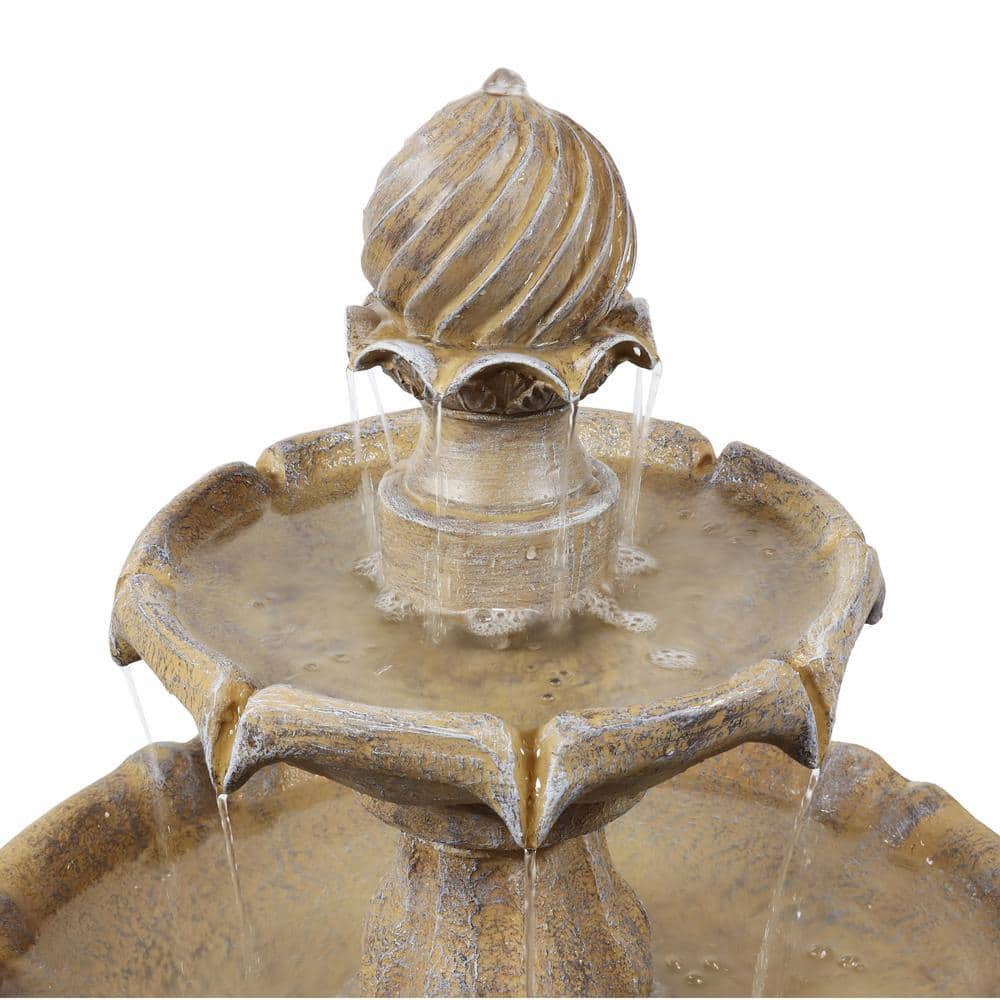 Earth Finish Solar Powered 2-Tier Resin Garden Fountain